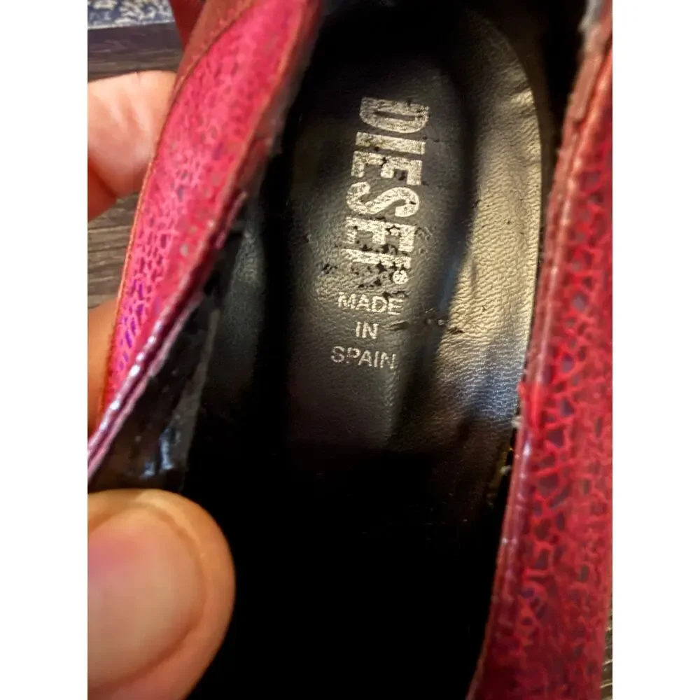 HTF Vintage Diesel Maroon Cracked Leather Pointed Toe Heels Sz. 38.5